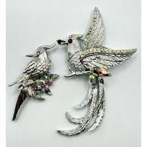 Set Of 2 Vtg Brooches Pins Bird Of Paradise Dodds Silver Tone & Small Unbranded
